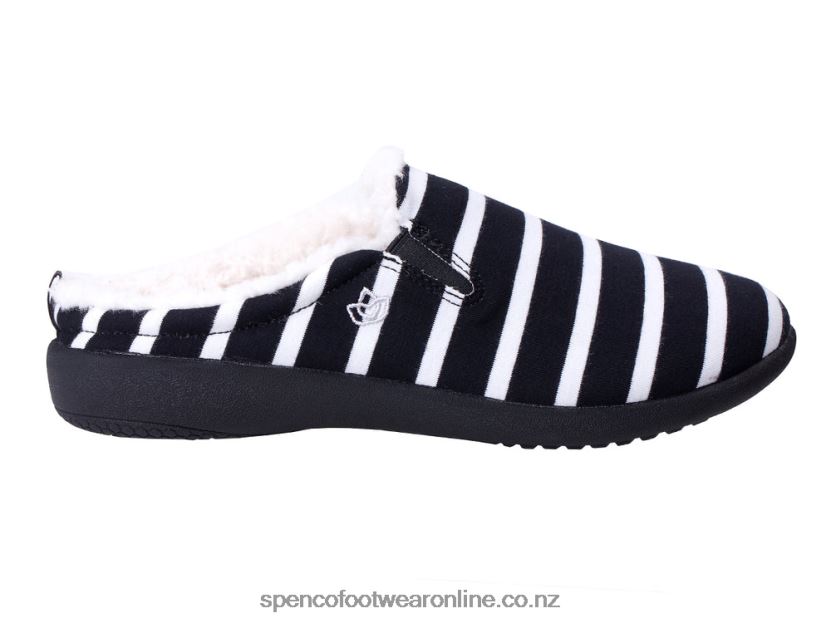 Women Spenco Footwear Dundee Stripe Slipper 426V8T758 Black/White