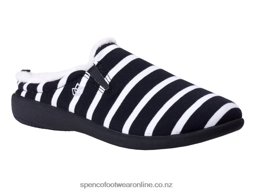 Women Spenco Footwear Dundee Stripe Slipper 426V8T758 Black/White