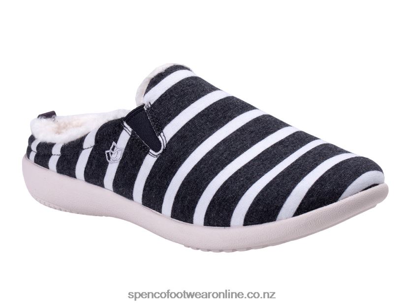 Women Spenco Footwear Dundee Stripe Slipper 426V8T760 Grey/White